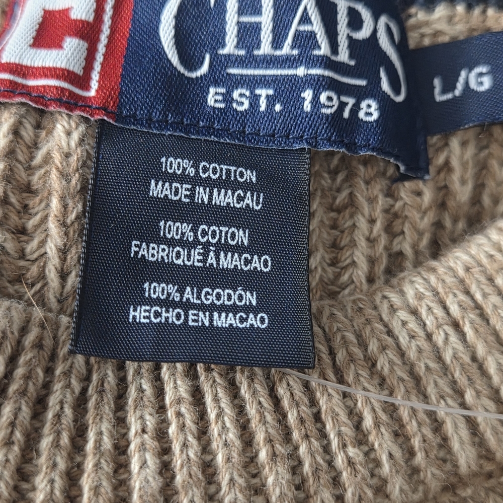 Chaps Pullover Sweater Mens L Beige Ribbed 100% Cotton NWT - Picture 5 of 9